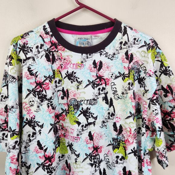 Artful Dodger Y2K Skull And Floral Bloodied Cleaved AOP Short Sleeve Tee 3XL - Picture 2 of 7